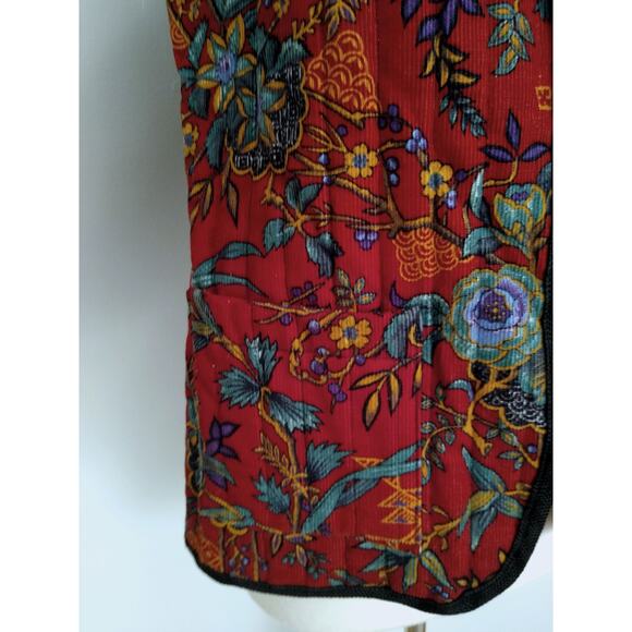Vintage 70s AJ Bari Quilted Corduroy Chinoiserie Tangzhuang Asian Floral Blazer - Picture 6 of 8